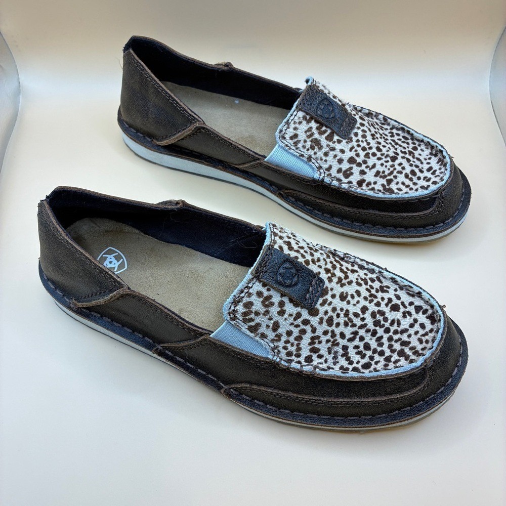 Ariat Cruiser 7.5 Leather Western Cheetah Print Hair-On-Hide Cowgirl Loafers - Picture 5 of 11